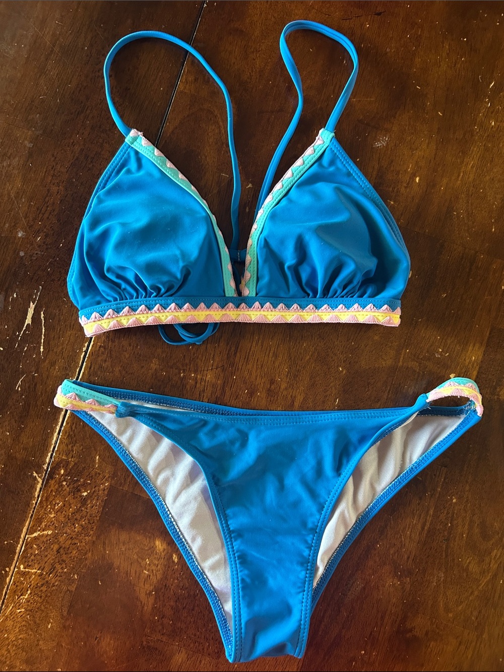Target Blue Triangle Bikini with Pink and Yellow Trim